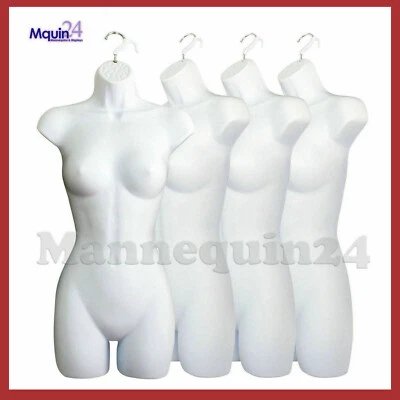A Lot of 4 White Mannequin Female Dress Forms - Women's Plastic Hanging Torsos - Image 1 of 4
