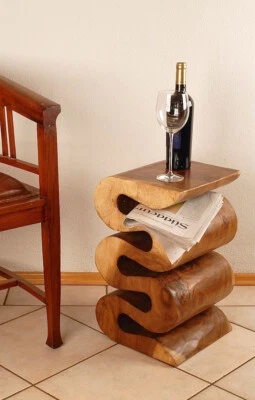 Snake-Hocker aus Holz, H: 51cm, Beistelltisch Blumensäule Couchtisch  - Bild 1 von 4