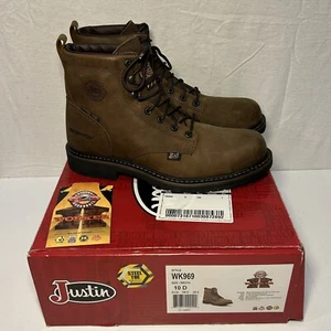 Stivali Justin Wyoming WK969 Uomo Taglia 10 D 6" Punta Acciaio Impermeabili Pelle Marrone - Foto 1 di 9