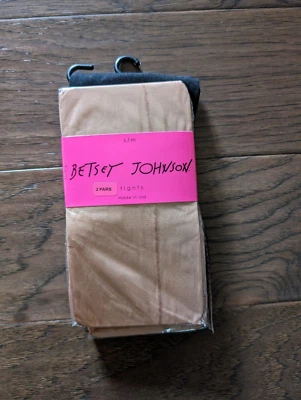 Paquete de 2 pares de mallas opacas lisas Betsey Johnson para mujer, negras y tostadas (desnudas), S/M Foto 1 de 2