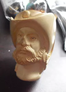 Vintage Meerschaum Carved Pipe Pirate Man Bust 5 1/2" Long - Picture 1 of 4