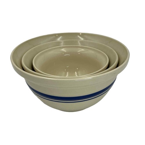 VTG Roseville Ohio 3 Nesting Mixing Bowls Friendship Blue Stripe