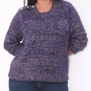 Lane Bryant Sweater Size 22/24 Crew Neck Tinsel Eyelash Festive Party Stretch - Picture 1 of 11