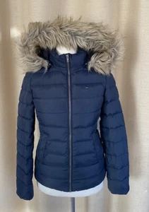 Tommy Hilfiger Winter Daunenjacke blau mit Kapuze und Pelzbesatz Größe S - Bild 1 von 6