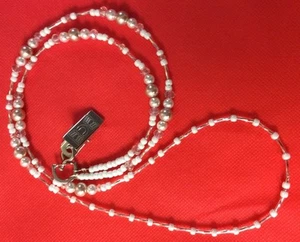 Womens Lanyard Necklace 36 In Champagne and White Glass Crystals White Beads J4 - Picture 1 of 8