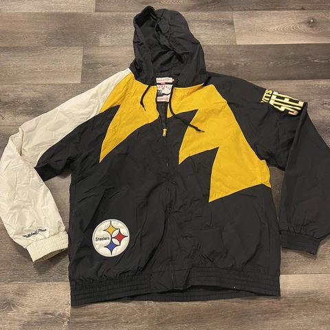 Mitchell & Ness Throwbacks Pittsburgh Steelers Windbreaker 2XL XXL Hooded Jacket Cover