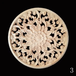 Calcomanía redonda de pared de puerta con apliques tallados en madera sin pintar decoración de muebles - Imagen 1 de 12