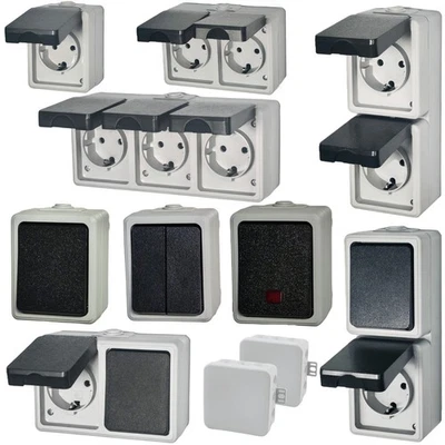 Feuchtraum Aufputz Steckdosen SP Serie 2er 3er AP Kombi IP44 Schalter für Außen - Bild 1 von 4