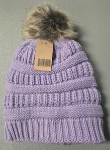 Cappello donna pelliccia sintetica pom berretto viola fodera interna morbida - Foto 1 di 4