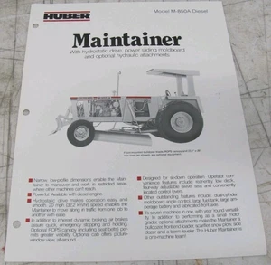 Huber Maintainer Model M-850A Diesel Sales Brochure M-850A-0486-5MR - Picture 1 of 5