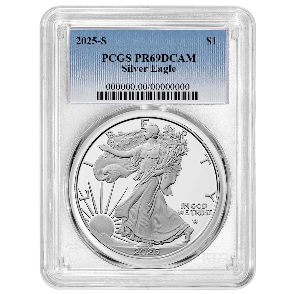 2025-S Proof $1 American Silver Eagle PCGS PR69DCAM Blue Label - Image 1 of 3