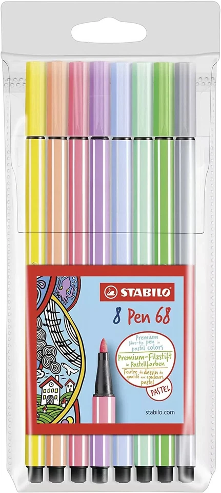 STABILO Premium-Filzstift 68-Büro Pen Schule Pastellfarben Fasermaler 8er Pack  - Bild 1 von 1