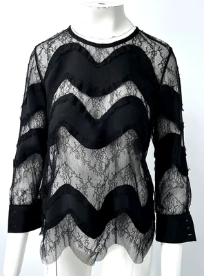 Blusa Valentino MISSING TAGS Combo de Encaje Negro Manga Larga Dobladillo Asimétrico Talla L Foto 1 de 4