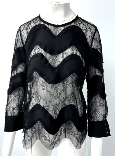 Blusa Valentino MISSING TAGS nera pizzo combo manica lunga orlo asimmetrico tg L