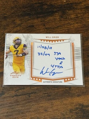 2019 Leaf Trinity Will Grier WVU West Virginia Mountaineers Inscription & Auto - Image 1 of 2