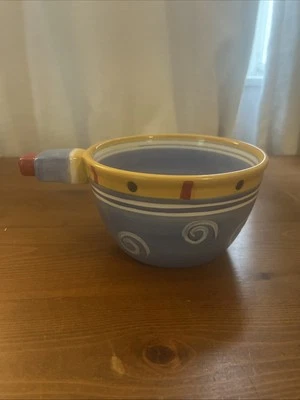 TABLETOPS GALLERY HANUKAH BOWL WITH HANDLE HAND CRAFTED HAND PAINTED STAR DESIGN - Image 1 of 4