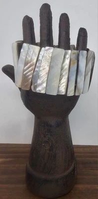 Natural Abalone Shell Iridescent Mother Of Pearl Stretch Cuff Bracelet Nautical - Image 1 of 4