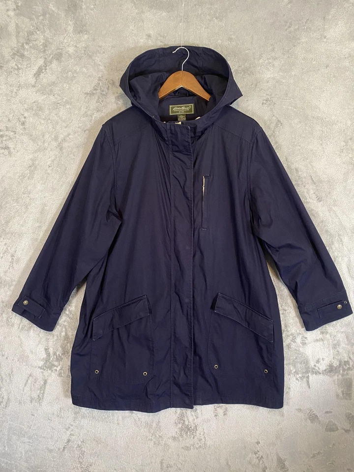 Chaqueta Eddie Bauer Para Hombre 2X Parka con Capucha Azul Marino Resistente al Agua Forrada Bolsillos Cremallera Foto 1 de 4