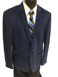 NEW Andrew Fezza Men BLUE VELVET 50's Style Sport Coat Velour Jacket Blazer 44 R