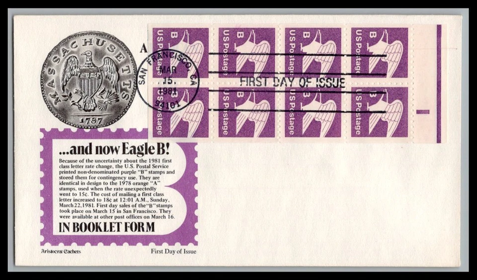 US FDC # 1819a "B" Rate (18c) Aristocrat Pane of 8  1979, 9p2069 - Image 1 of 1