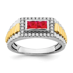 14K Two Tone Gold Red Ruby Diamond Mens Ring Gemstone Band - Picture 1 of 50