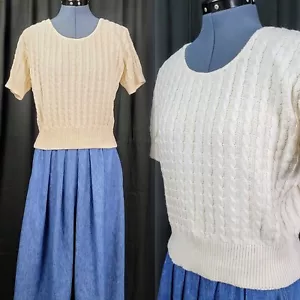 Maglione Vintage Knits Landing Bianco Crema S/S Cablato Taglia M/L? - Foto 1 di 15