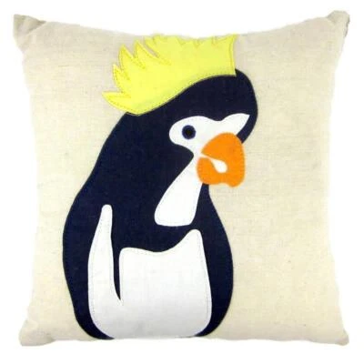 Natural Linen Yellow Crested Parrot Filled Cushion Cover Decor Pillow 25x25cm - Image 1 of 4