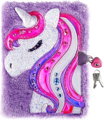 PINKSHEEP Unicorn Diary for Girls with Lock & Key, Notebook For Kids Plush Cute - Image 1 of 4