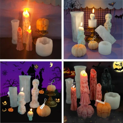 Moldes de velas de Halloween de silicona 3D para hacer cera hágalo usted mismo moldes jabón resina artesanía Reino Unido