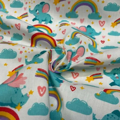 £2.75 White Elephant Children Poly cotton printed lightweight fabric M1630 - image 1 of 4