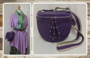 NEU MIT ETIKETT, LAGENLOOK, ECHT ITALIENISCHES LEDER, LILA, CROSSBODY/ SCHULTERTASCHE - Bild 1 von 24