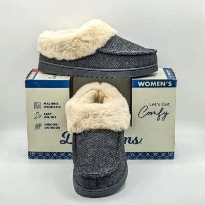 Dearfoams “Total Comfort” Women’s Fur Trimmed Memory Foam Clog Slipper (Black) - Image 1 of 4