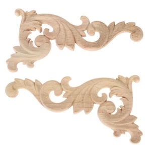 1/4pcs Wood Carved Appliques Onlays Unpainted Small Wooden Carving Corner Decals - Picture 1 of 10
