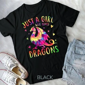 Cute Just A Girl Who Loves Dragons Tie Dye Women and Girls Unisex T-shirt - Picture 1 of 11