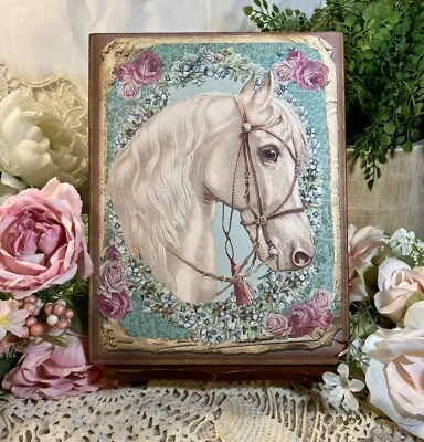 Caballo, Caballo Blanco, Rosas Rosas, Shabby Chic, Placa/Letrero Artesanal Foto 1 de 3