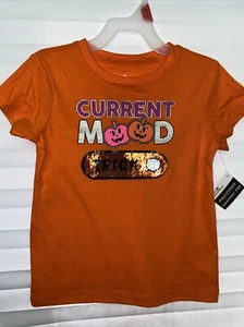 Way To Celebrate Halloween Girls Orange Reversible Sequins T-shirt XS (4-5) New - Picture 1 of 9