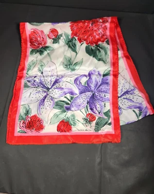 Bufanda de seda floral brillante rectangular vintage Oscar De La Renta 50x10" Foto 1 de 4