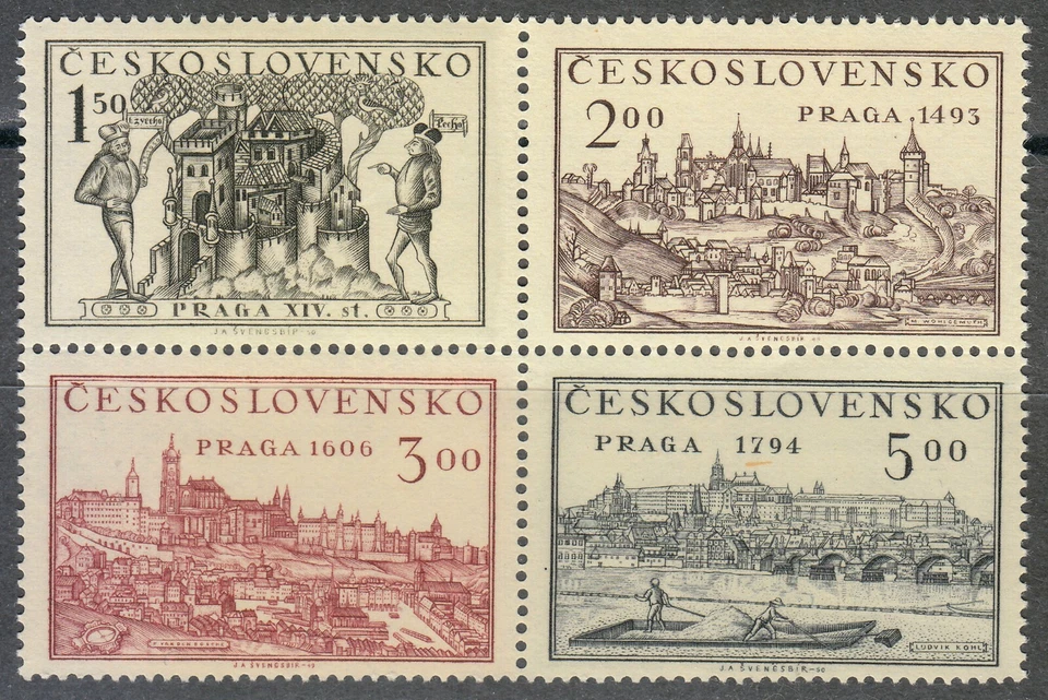 Czechoslovakia 1950 MNH Mi 630-633 Sc Block of 4, 426-429 Prague, Praha ** - Image 1 of 2