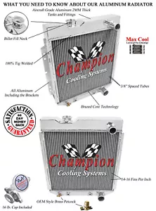 A/C Heavy Duty 1964 1965 1966 Ford Mustang 4 Row AR Champion Aluminum Radiator - Foto 1 di 7