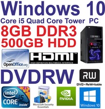 .Windows 10 Core i5 Quad Core HDMI Gaming Tower PC  8GB DDR3 - 500GB HDD DVDRW