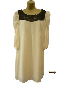 OASIS Ladies Size 12 Nude Beige Black Crochet Lace Smart Lightweight Shift Dress - Picture 1 of 11