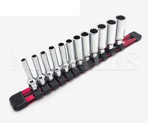 12-Pc 1/4" Drive SAE/MM Universal Deep Spline Socket Set w/ Aluminum Holder - Picture 1 of 3