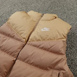 Nike Vest Womens S Brown Swoosh Thermafit Windrunner Quilted Down Puffer Jacket - Picture 1 of 15