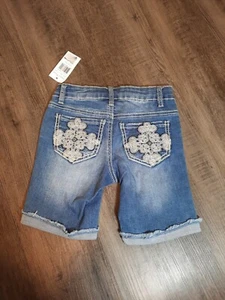 Vanilla Star Girls Jean Shorts Size 7 Raw Edge Cut Off Denim Adjustable - Picture 1 of 5