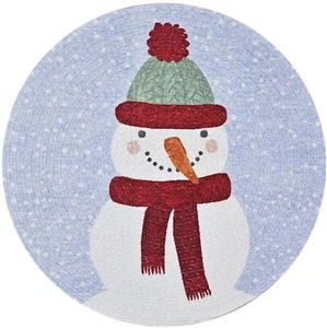 Set of 2 Same Kitchen Round Braided Placemats (15") WINTER,CHRISTMAS SNOWMAN,SNS - Picture 1 of 14