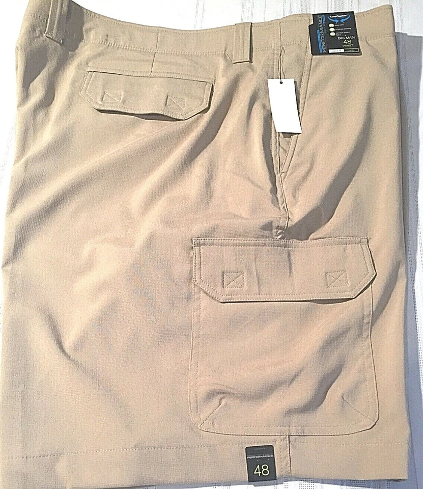 Roundtree & Yorke Men's Khaki Cargo Performance Work Play Golf Shorts Sz 48