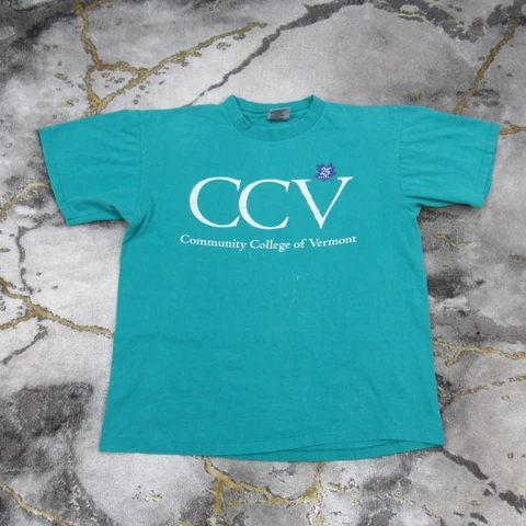 Vintage Community College Of Vermont T-Shirt Mens Large CCV Short Sleeve Teal Cover