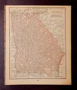 1911 antica mappa della Georgia Rand McNally con copia storia/demografia - Foto 1 di 3