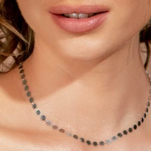 14K WHITE GOLD PLAIN CONFETTI DESIGN NECKLACE / 925 STERLING SILVER / 18''  - Picture 1 of 4