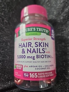 Hair Skin & Nails Vitamins 165 Softgels With Biotin Nature's Truth Exp 10/2025 - Picture 1 of 7